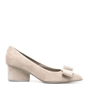 Salvatore Ferragamo Gray Suede Block Heels